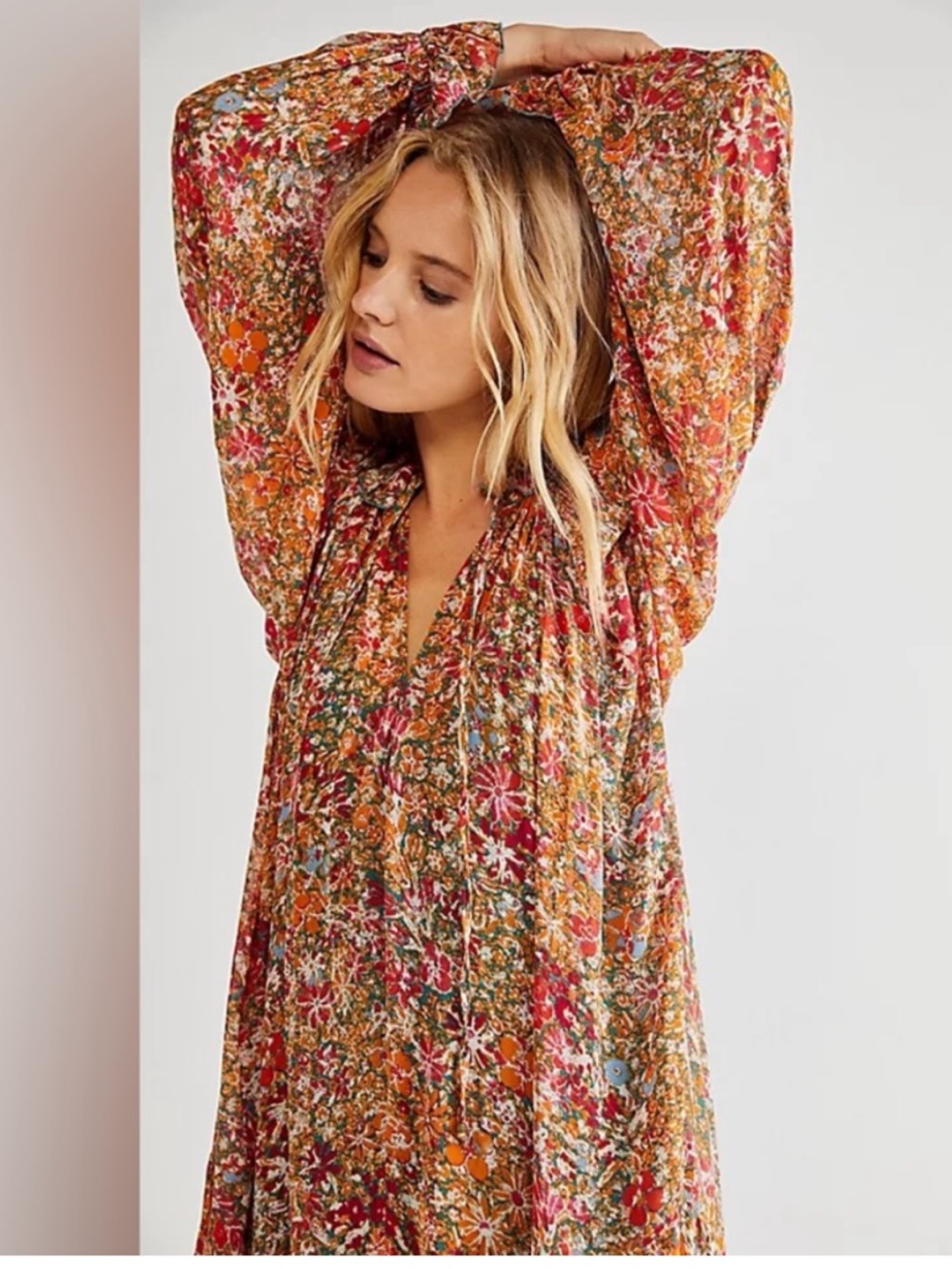 Free People Feeling Groovy Floral Tiered Boho Sheer Long Sleeve  Maxi Dress  XL - Picture 3 of 11
